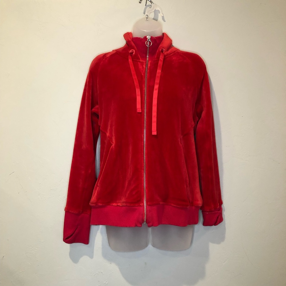 Athleta Triumph Red Fuzzy Zip Up Jacket Size Medium